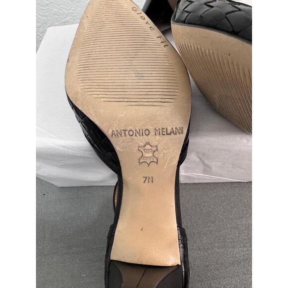 ANTONIO MELANI Black Woven Texture Ankle Strap Pointed Toe D'Orsay Pumps - Picture 5 of 6